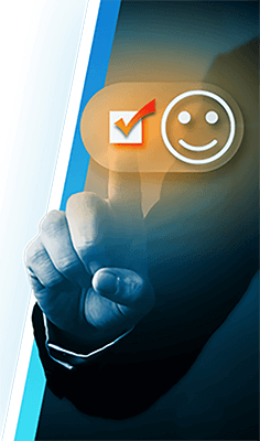 Hand touching the correct button in a positive experience.